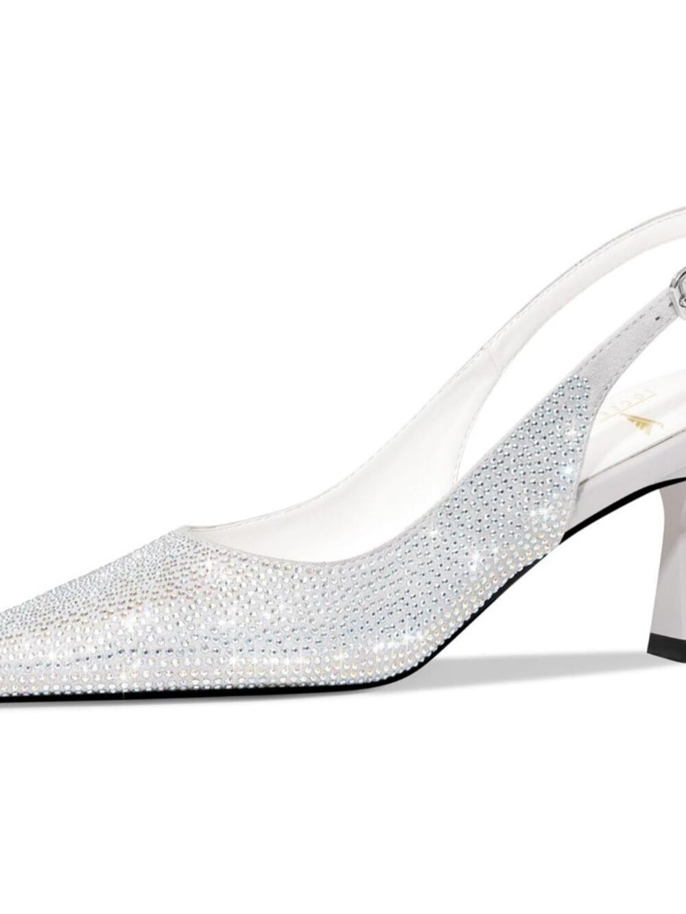 Women's White Kitten Heel Slingback Low Heel Dress Shoes Rhinestone Pointed Toe